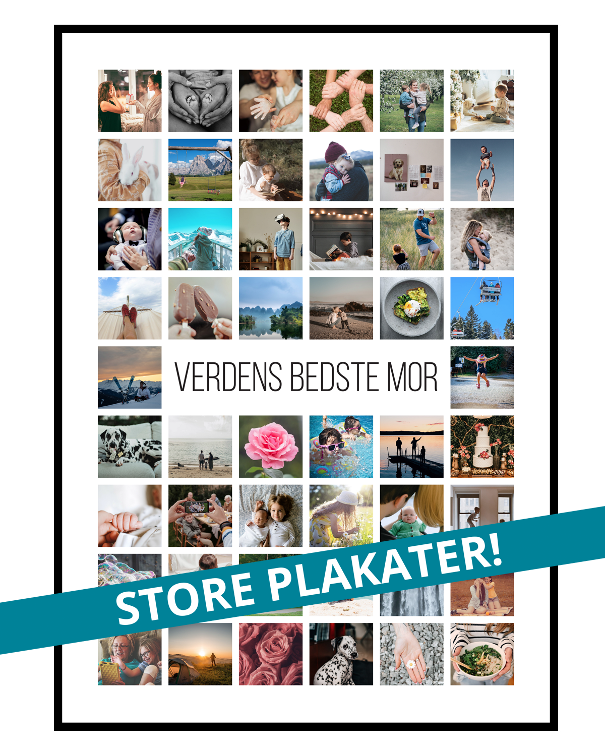 Se Fotocollage med 50 billeder og valgfri tekst - vi designer for dig hos PlakatTrykkeren.dk